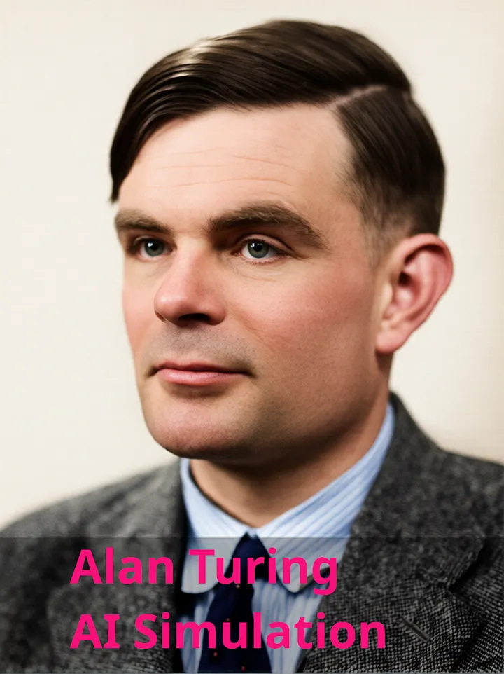 A colorized AI simulation portrait of Alan Turing