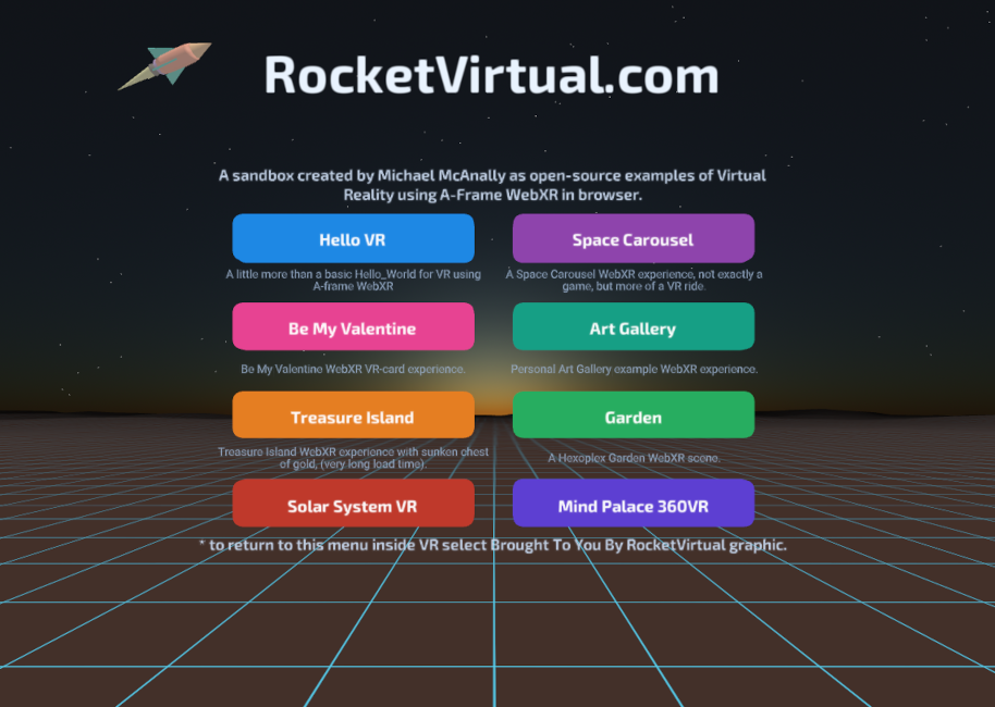 RocketVirtual.com &mdash; a menu of open-source WebXR experiences